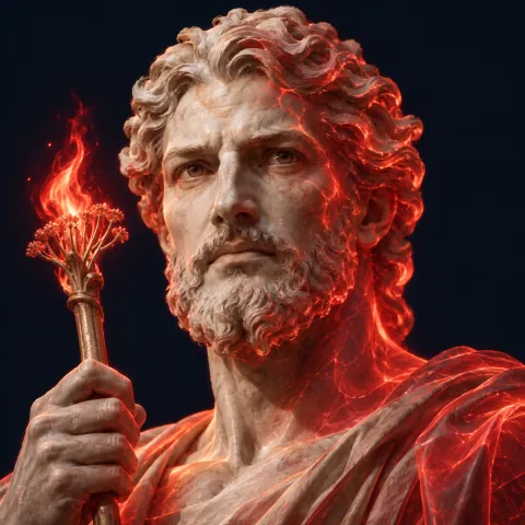 Prometheus, research director, in marble and light.